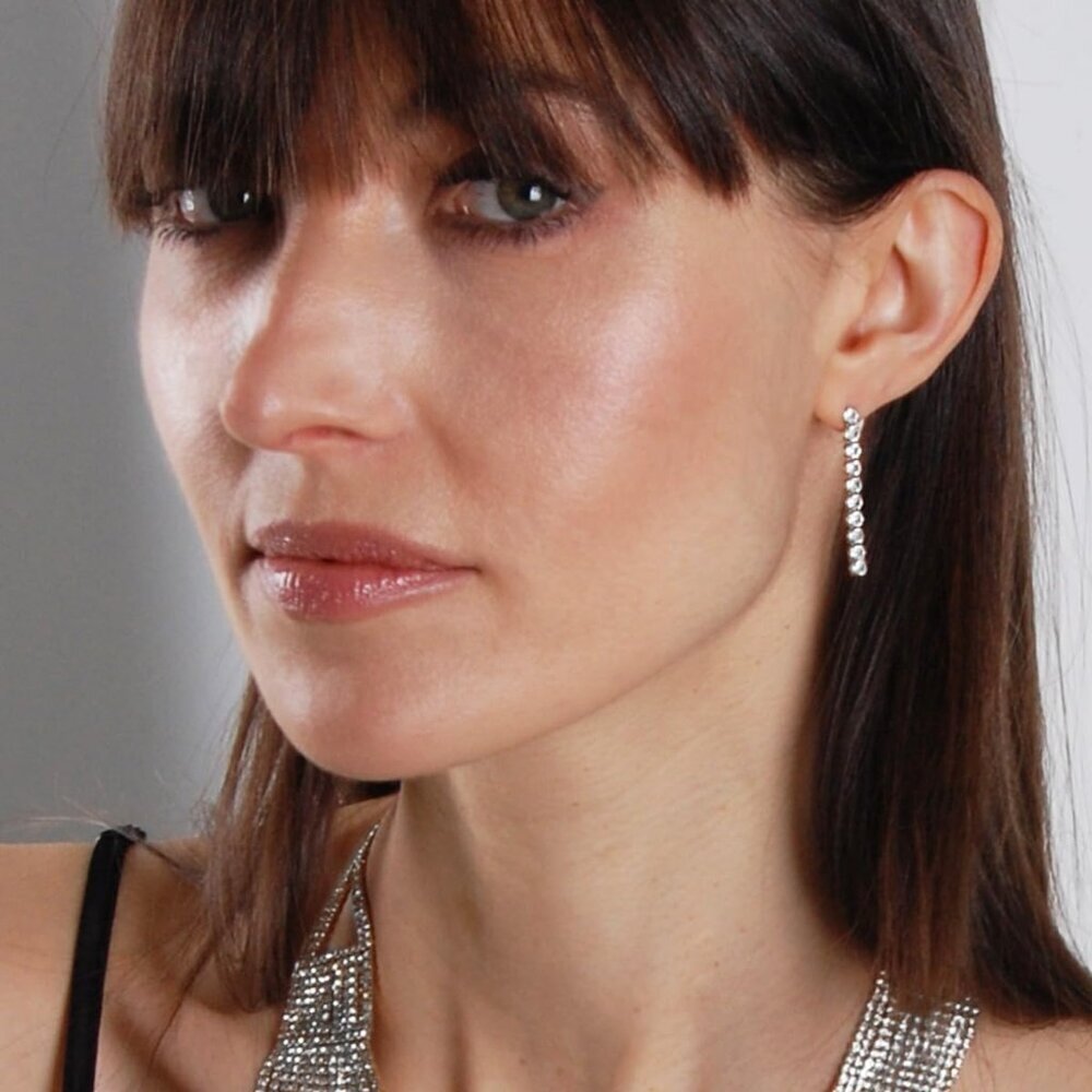 Diamond Drop Earrings Women Cubic Zirconia Silver Dangle Statement Jewelry - Picture 2 of 9